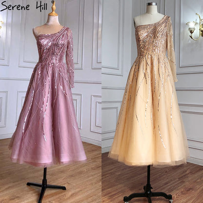 Serene Hill Green Luxury Ankle Length Evening Dresses Gowns 2025 One Shoulder Beading Sexy For Woman Party LA71021 - SERENE HILL