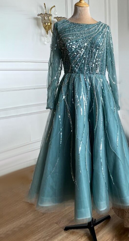 Serene Hill Green Luxury Ankle Length Evening Dresses Gowns 2025 One Shoulder Beading Sexy For Woman Party LA71021 - SERENE HILL