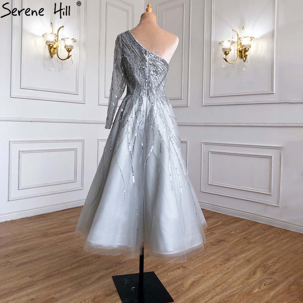 Serene Hill Green Luxury Ankle Length Evening Dresses Gowns 2025 One Shoulder Beading Sexy For Woman Party LA71021 - SERENE HILL