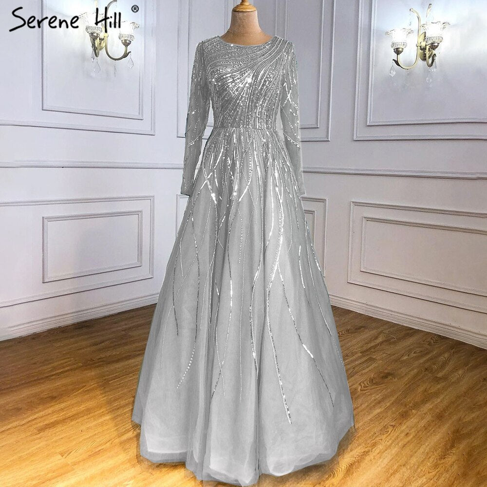 Serene Hill Green Luxury Ankle Length Evening Dresses Gowns 2025 One Shoulder Beading Sexy For Woman Party LA71021 - SERENE HILL