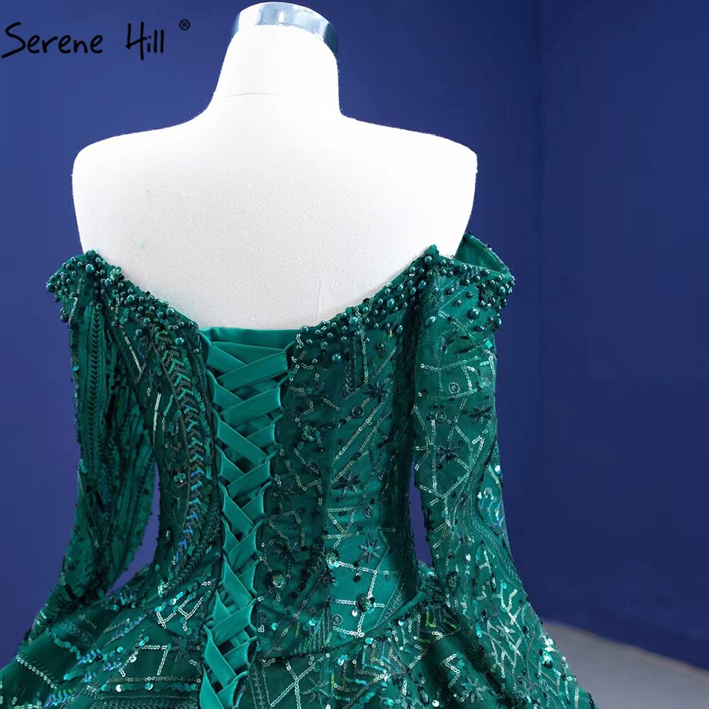 Serene Hill Green Luxury Beaded Wedding Dresses 2025 Long Sleeves High-end Bride Gowns HM67368 Custom Made - SERENE HILL