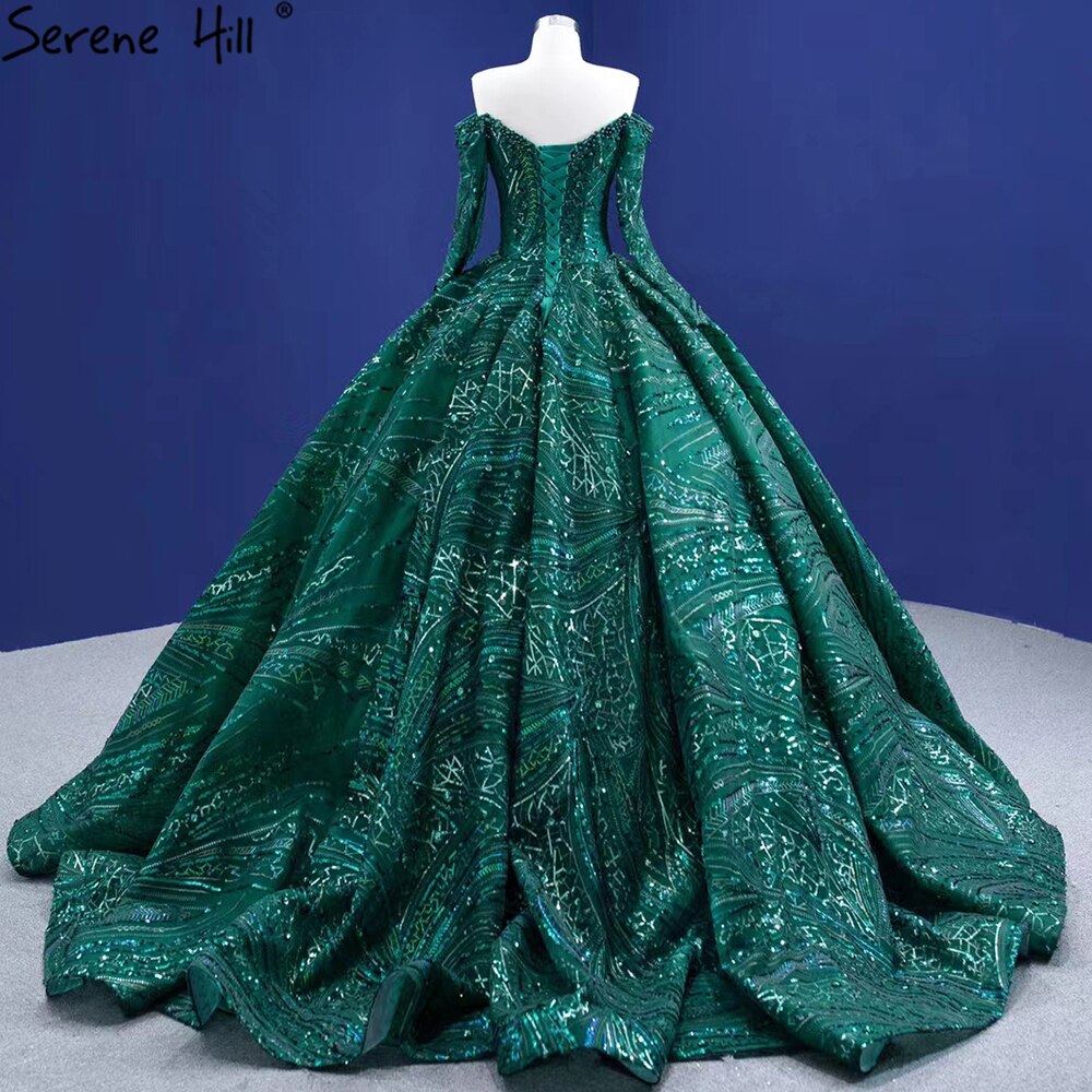 Serene Hill Green Luxury Beaded Wedding Dresses 2025 Long Sleeves High-end Bride Gowns HM67368 Custom Made - SERENE HILL