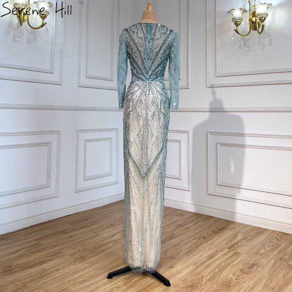 Serene Hill Green Mermaid High Split Evening Dresses Gowns 2025 Beaded Elegant Luxury For Women Party LA71385 - SERENE HILL