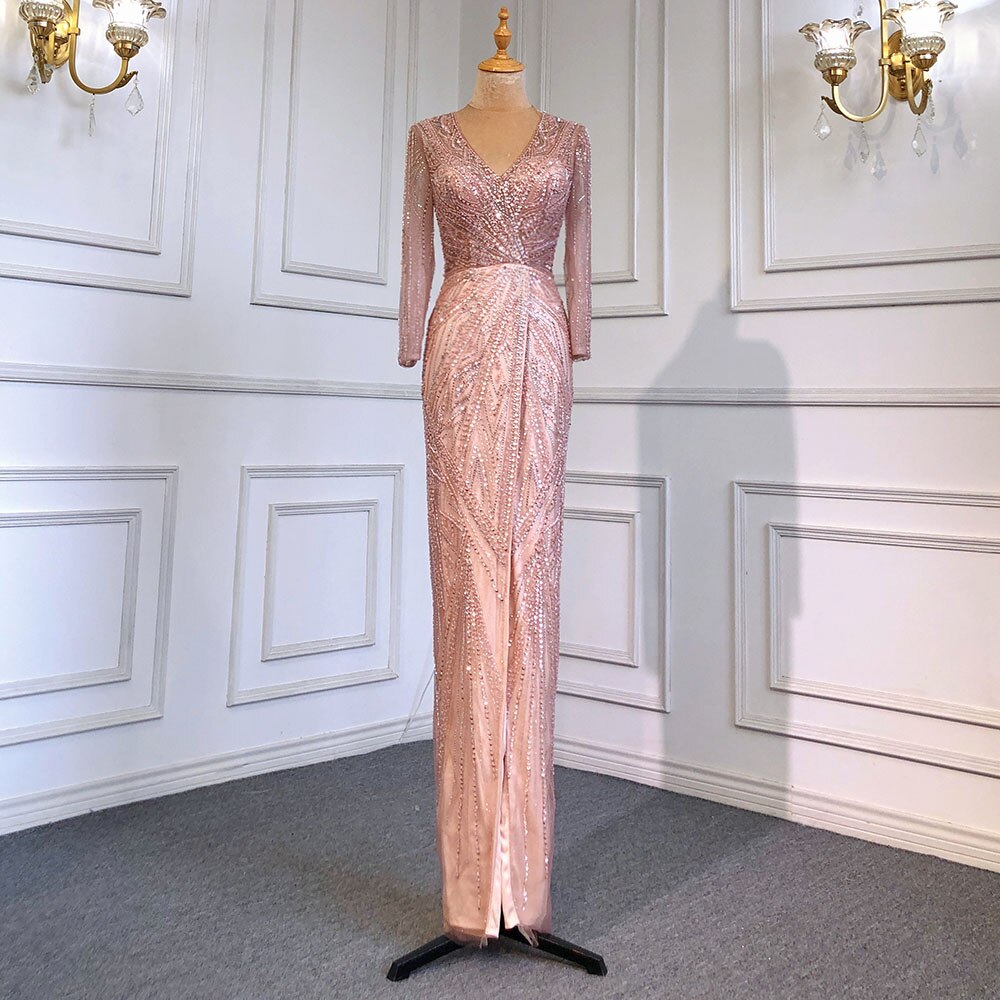 Serene Hill Green Mermaid High Split Evening Dresses Gowns 2025 Beaded Elegant Luxury For Women Party LA71385 - SERENE HILL