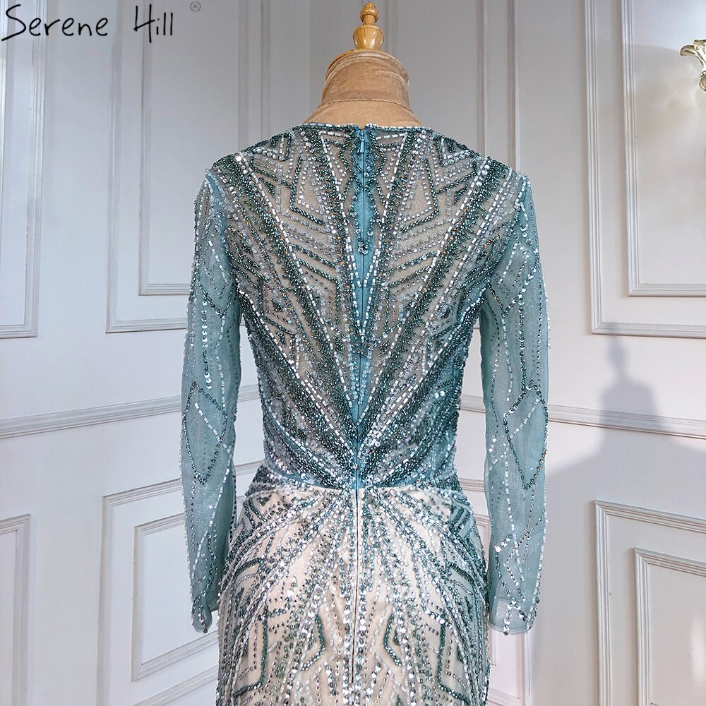 Serene Hill Green Mermaid High Split Evening Dresses Gowns 2025 Beaded Elegant Luxury For Women Party LA71385 - SERENE HILL