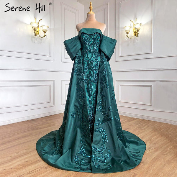 Serene Hill Green Mermaid Luxury Evening Dresses Gowns 2025 Satin Elegant Sexy For Women Party HM67227