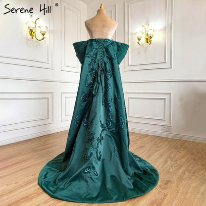 Serene Hill Green Mermaid Luxury Evening Dresses Gowns 2025 Satin Elegant Sexy For Women Party HM67227 - SERENE HILL