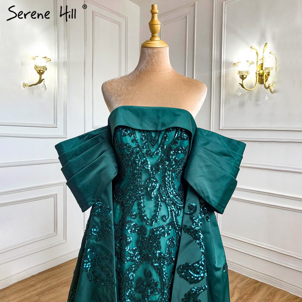 Serene Hill Green Mermaid Luxury Evening Dresses Gowns 2025 Satin Elegant Sexy For Women Party HM67227 - SERENE HILL