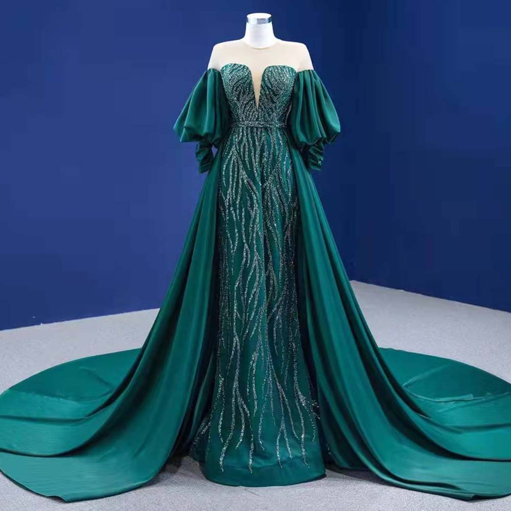 Serene Hill Green Overskirt Mermaid Evening Dresses Gowns 2025 Elegant Luxury Beaded For Women Party HM67428 - SERENE HILL
