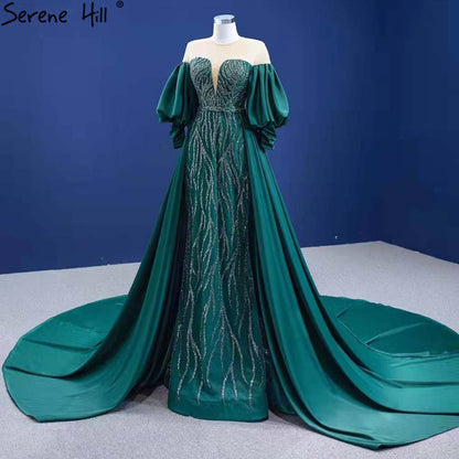 Serene Hill Green Overskirt Mermaid Evening Dresses Gowns 2025 Elegant Luxury Beaded For Women Party HM67428 - SERENE HILL