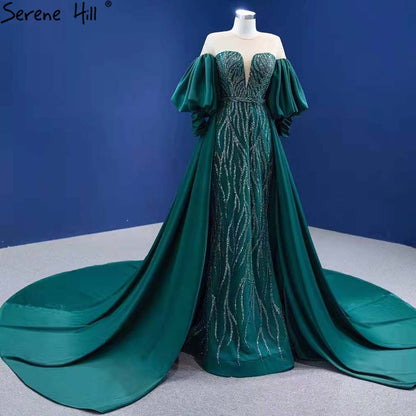 Serene Hill Green Overskirt Mermaid Evening Dresses Gowns 2025 Elegant Luxury Beaded For Women Party HM67428 - SERENE HILL