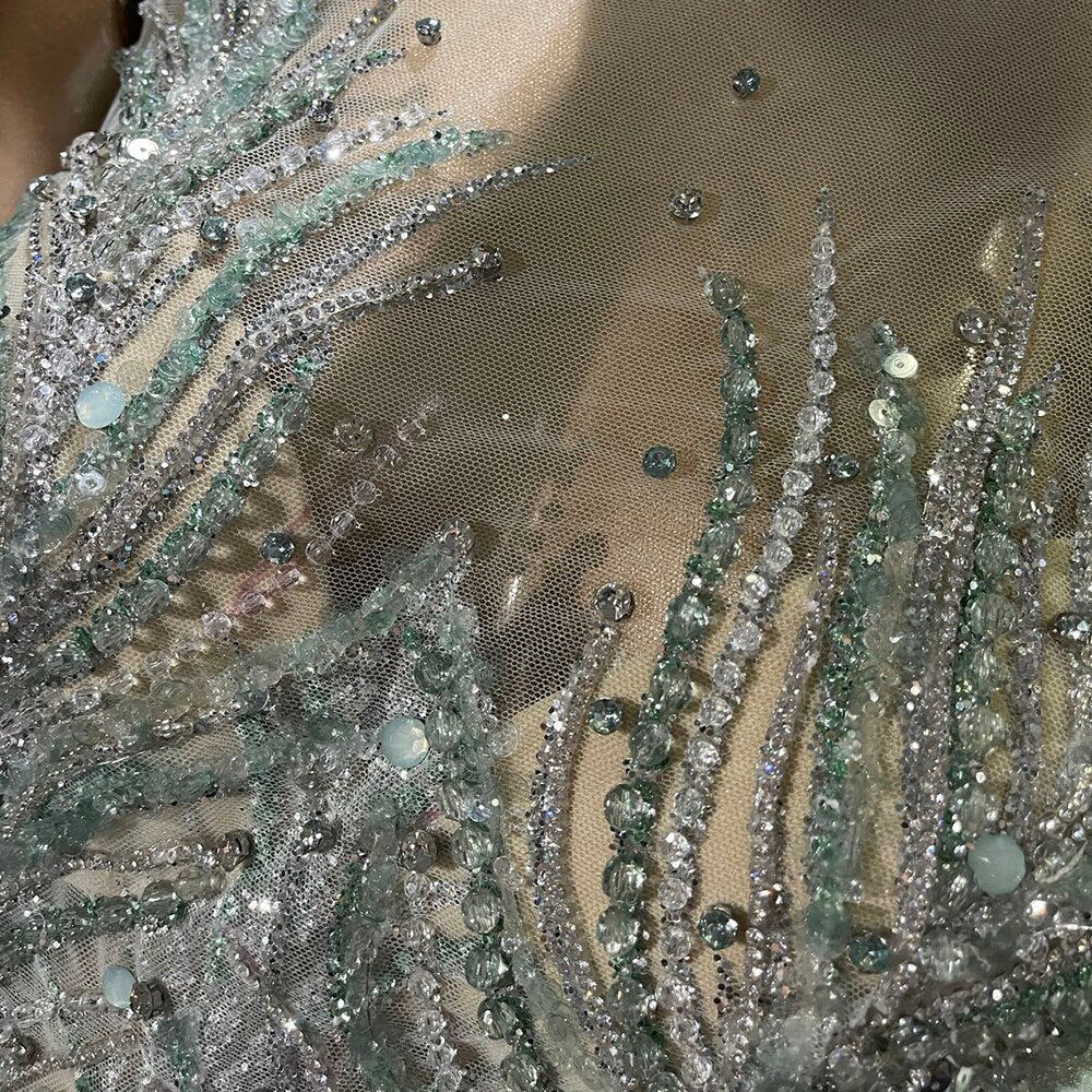 Serene Hill Green Puff Sleeve Evening Dresses Gowns 2025 Beaded Mermaid Luxury Elegant For Women Party LA71537 - SERENE HILL