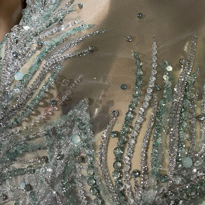 Serene Hill Green Puff Sleeve Evening Dresses Gowns 2025 Beaded Mermaid Luxury Elegant For Women Party LA71537 - SERENE HILL