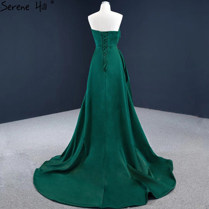 Serene Hill Green Satin A-Line Evening Gowns 2025 Beading Sleeveless Sexy Formal Dress Design HM67203 - SERENE HILL
