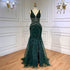 Serene Hill Green Sexy Mermaid Split Feathers Beaded Formal Arabic Luxury Prom Dress For Women Party 2025 LA71845 - SERENE HILL