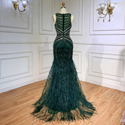Serene Hill Green Sexy Mermaid Split Feathers Beaded Formal Arabic Luxury Prom Dress For Women Party 2025 LA71845 - SERENE HILL