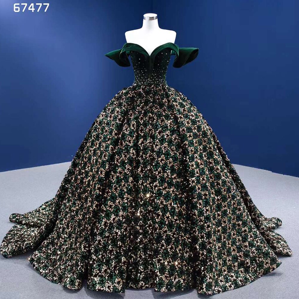 Serene Hill Green Sexy Off Shoulder Luxury Sparkle Sequins Beaded Bride Gowns Wedding Dress 2025 High End Custom Made HM67477 - SERENE HILL
