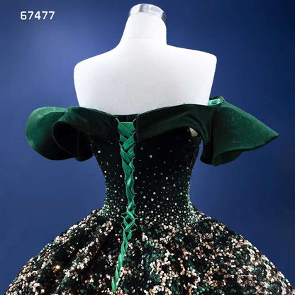 Serene Hill Green Sexy Off Shoulder Luxury Sparkle Sequins Beaded Bride Gowns Wedding Dress 2025 High End Custom Made HM67477 - SERENE HILL