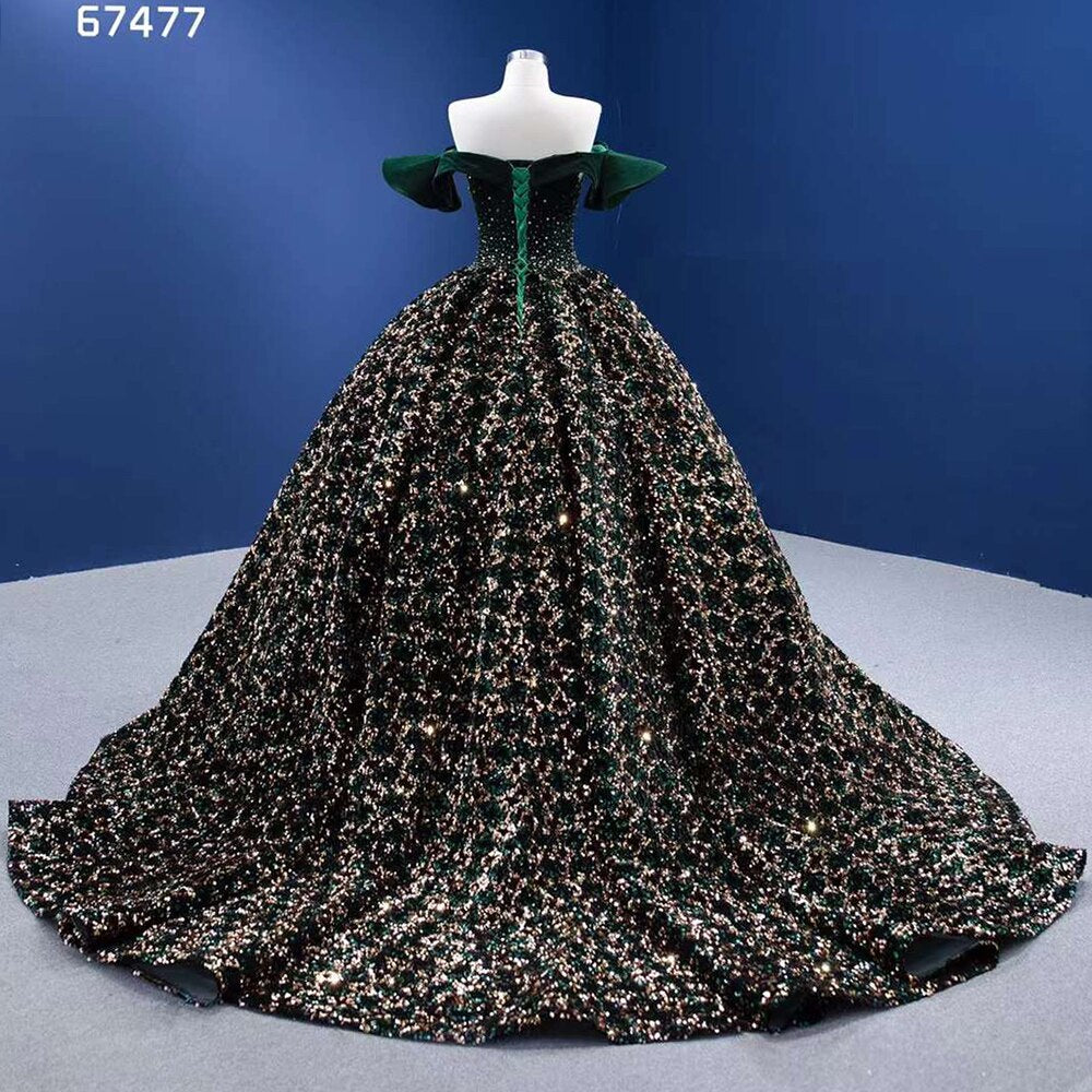 Serene Hill Green Sexy Off Shoulder Luxury Sparkle Sequins Beaded Bride Gowns Wedding Dress 2025 High End Custom Made HM67477 - SERENE HILL