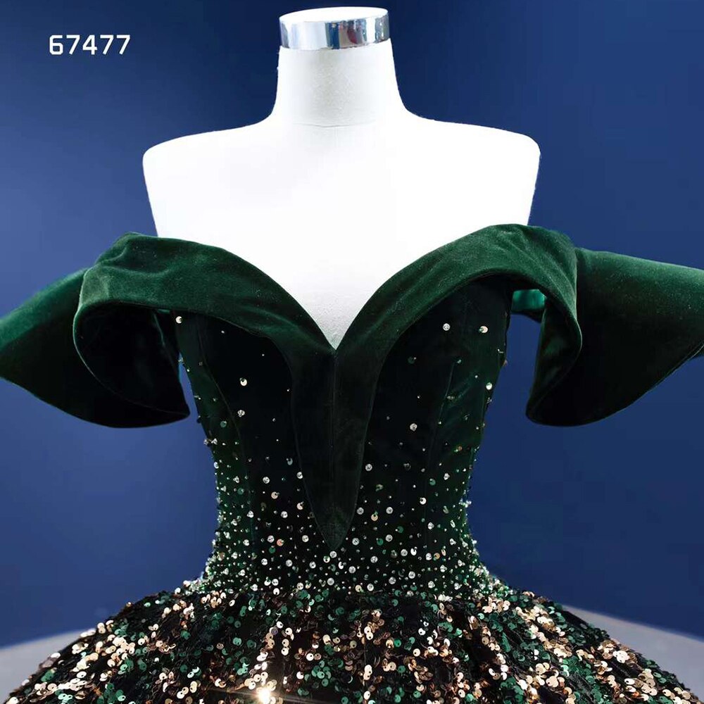 Serene Hill Green Sexy Off Shoulder Luxury Sparkle Sequins Beaded Bride Gowns Wedding Dress 2025 High End Custom Made HM67477 - SERENE HILL