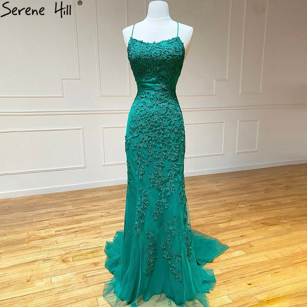 Serene Hill Green Spaghetti Strap Mermaid Prom Dresses 2025 Crystal Lace Elegant Graduation School Party Gown LA71162