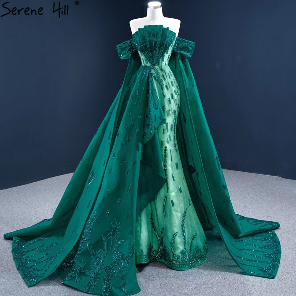 Serene Hill Green With Train Mermaid Evening Dresses Gowns 2025 Satin Elegant Luxury Sexy For Women Party HM67231 - SERENE HILL