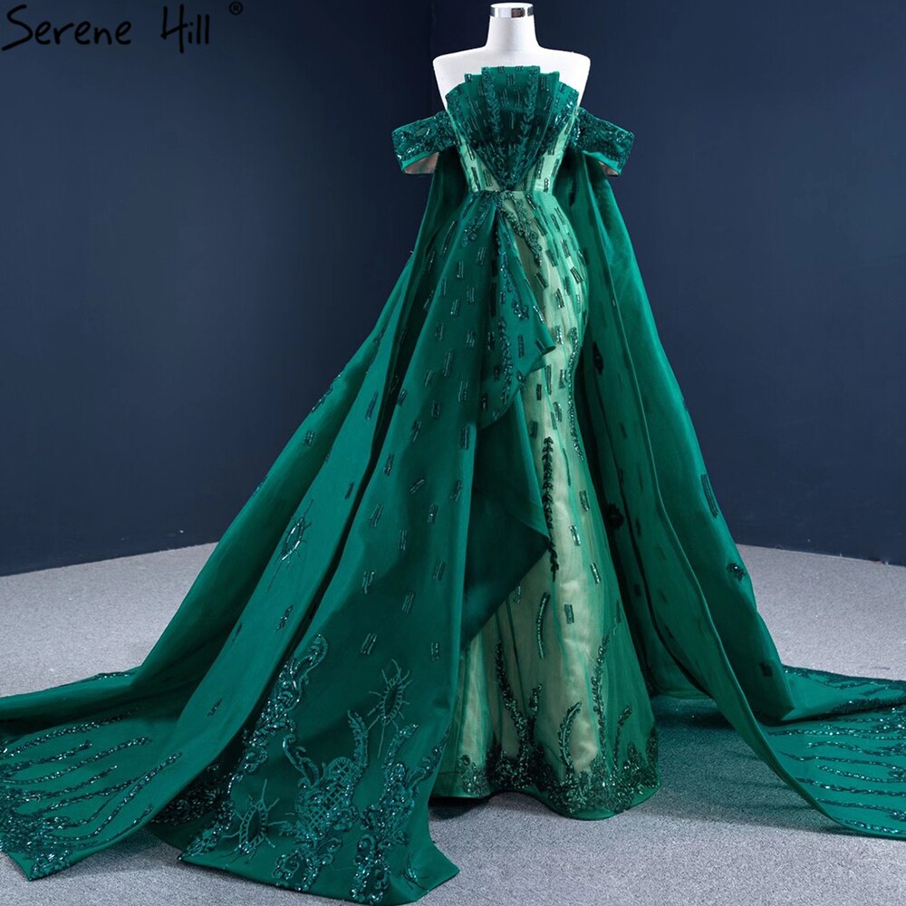 Serene Hill Green With Train Mermaid Evening Dresses Gowns 2025 Satin Elegant Luxury Sexy For Women Party HM67231 - SERENE HILL