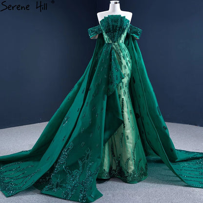 Serene Hill Green With Train Mermaid Evening Dresses Gowns 2025 Satin Elegant Luxury Sexy For Women Party HM67231 - SERENE HILL