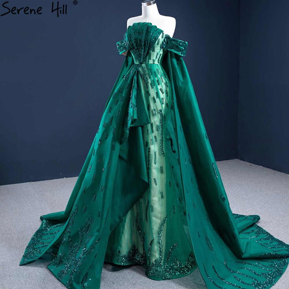 Serene Hill Green With Train Mermaid Evening Dresses Gowns 2025 Satin Elegant Luxury Sexy For Women Party HM67231 - SERENE HILL