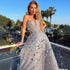 Serene Hill Grey A-Line Elegant Evening Dress 2025 Off The Shoulder Luxury Beaded Crystal Sequins For Women Party LA71644 - SERENE HILL