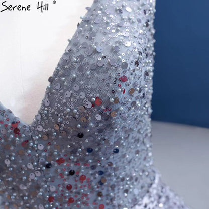 Serene Hill Grey A-Line Luxury Evening Dresses Gowns 2025 Beaded Sleeveless Lace Up For Women Party HM67288 - SERENE HILL