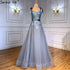 Serene Hill Grey Blue A-Line Luxury Evening Dresses Gowns 2025 Spaghetti Strap Beading Sexy For Women Party LA70888 - SERENE HILL
