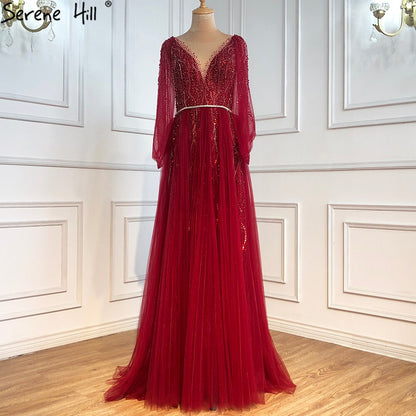 Serene Hill Grey Luxury A-Line Sexy Evening Dresses Gowns 2025 Diamond Beading Elegant For Women Party LA70788 - SERENE HILL