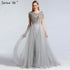 Serene Hill Grey Luxury With Train Evening Dresses Gowns 2025 Beading Tassel Cap Sleeve For Woman Party LA60874 - SERENE HILL