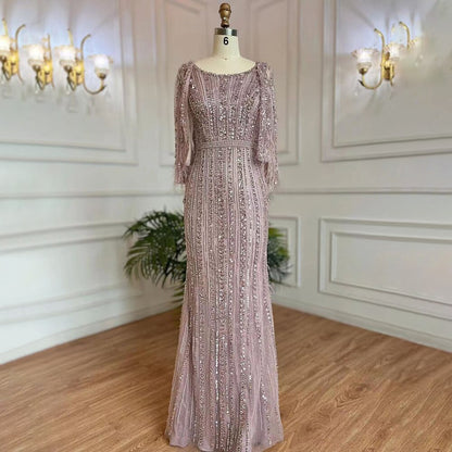 Sale Serene Hill Grey Mermaid Long Sleeves Diamond Beaded Luxury Dubai Evening Dresses Gowns For Women Party 2025 LA70503 - SERENE HILL