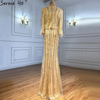 Sale Serene Hill Grey Mermaid Long Sleeves Diamond Beaded Luxury Dubai Evening Dresses Gowns For Women Party 2025 LA70503 - SERENE HILL