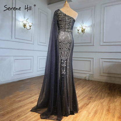 Serene Hill Grey Mermaid Luxury Evening Dresses Gowns 2025 Elegant One Shoulder Beaded For Women Party LA71270 - SERENE HILL