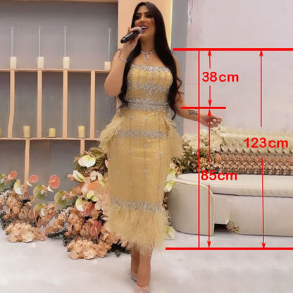 Serene Hill Grey Mermaid Midi Length Evening Dresses Gowns Beaded Sexy Feather Rear Leg Split 2025 For Women Party LA71669 - SERENE HILL