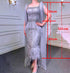 Serene Hill Grey Mermaid Midi Length Evening Dresses Gowns Beaded Sexy Feather Rear Leg Split 2025 For Women Party LA71669 - SERENE HILL