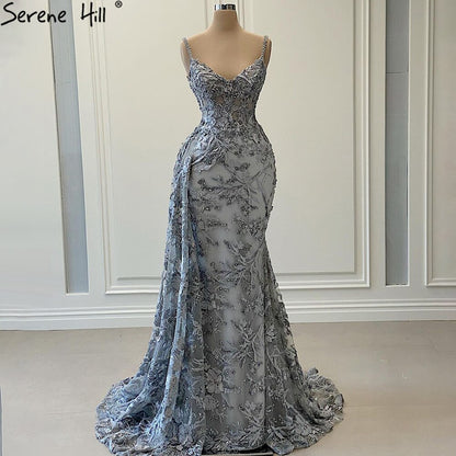 Serene Hill Grey Mermaid Sexy Evening Dresses 2025 Handmade Flowers Beading Sleeveless Formal Dress HM67181 - SERENE HILL