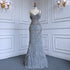 Serene Hill Grey Mermaid Sexy Spaghetti Straps Cut Out Luxury Beaded Feather Dress Evening Gowns 2025 For Woman Party LA71774 - SERENE HILL