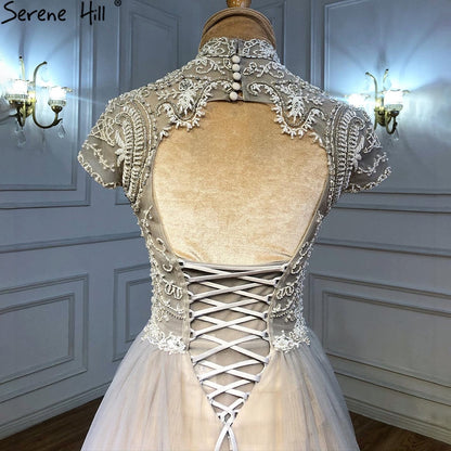 Serene Hill Grey Nude A-Line Evening Dresses Gowns 2025 Crystal Beaded Sexy For Women Wedding Party LA71159 - SERENE HILL