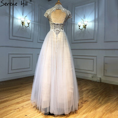 Serene Hill Grey Nude A-Line Evening Dresses Gowns 2025 Crystal Beaded Sexy For Women Wedding Party LA71159 - SERENE HILL