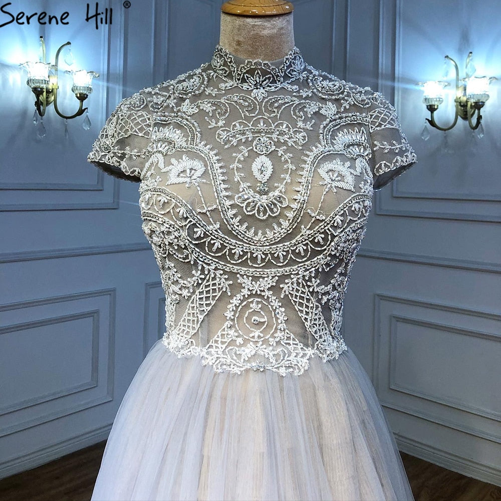 Serene Hill Grey Nude A-Line Evening Dresses Gowns 2025 Crystal Beaded Sexy For Women Wedding Party LA71159 - SERENE HILL
