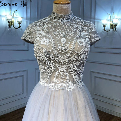 Serene Hill Grey Nude A-Line Evening Dresses Gowns 2025 Crystal Beaded Sexy For Women Wedding Party LA71159 - SERENE HILL