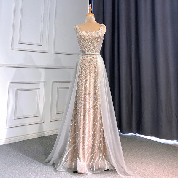Serene Hill Grey Nude Elegant Mermaid Detachable Skirt Evening Dress Dress 2025 Ladies Beaded Luxury Party LA71380L