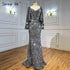 Serene Hill Grey Sliver Luxury Evening Dresses Gowns 2025 Elegant Sexy Flared Sleeves For Woman Party LA71178 - SERENE HILL