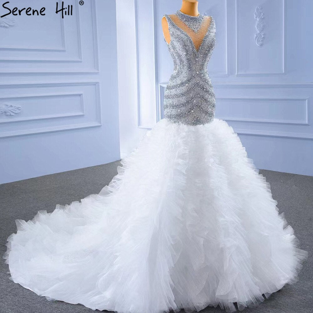Serene Hill Grey White Mermaid Wedding Dresses 2025 Luxury Beaded Ruff –  SERENE HILL