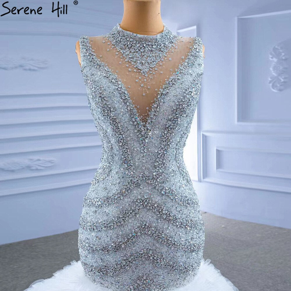 Serene Hill Grey White Mermaid Wedding Dresses 2025 Luxury Beaded Ruffles Elegant Bride Gowns HM67295 Custom Made - SERENE HILL