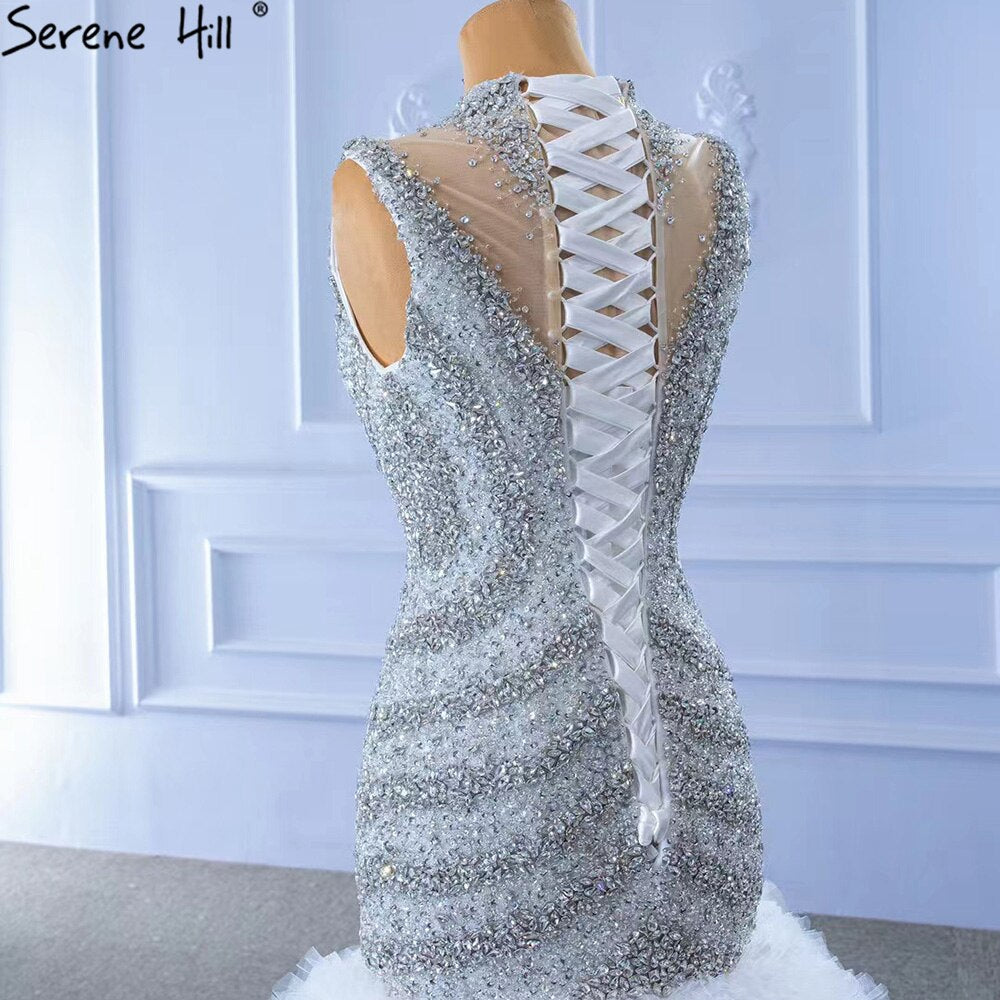 Serene Hill Grey White Mermaid Wedding Dresses 2025 Luxury Beaded Ruffles Elegant Bride Gowns HM67295 Custom Made - SERENE HILL